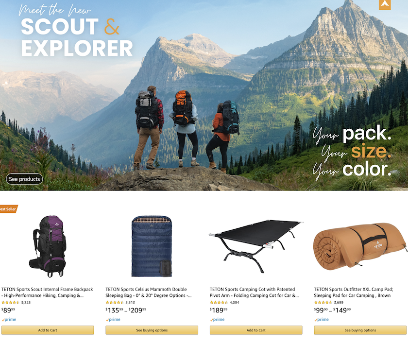 Teton Amazon storefront