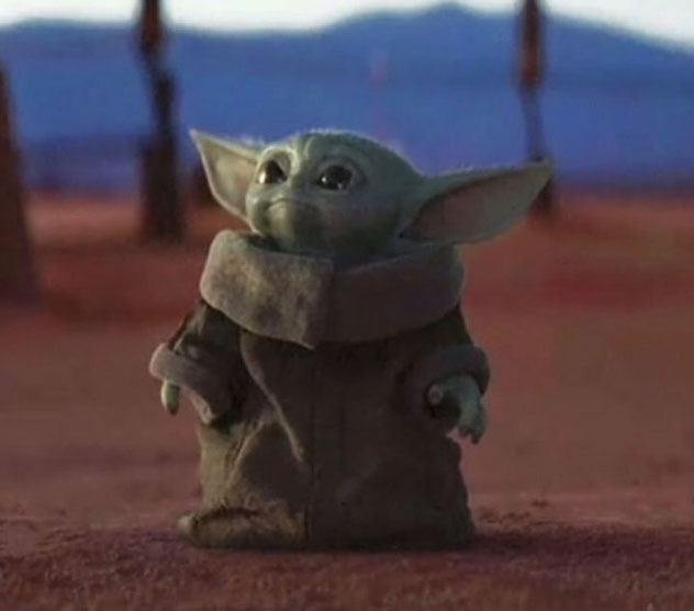 baby yoda looking up