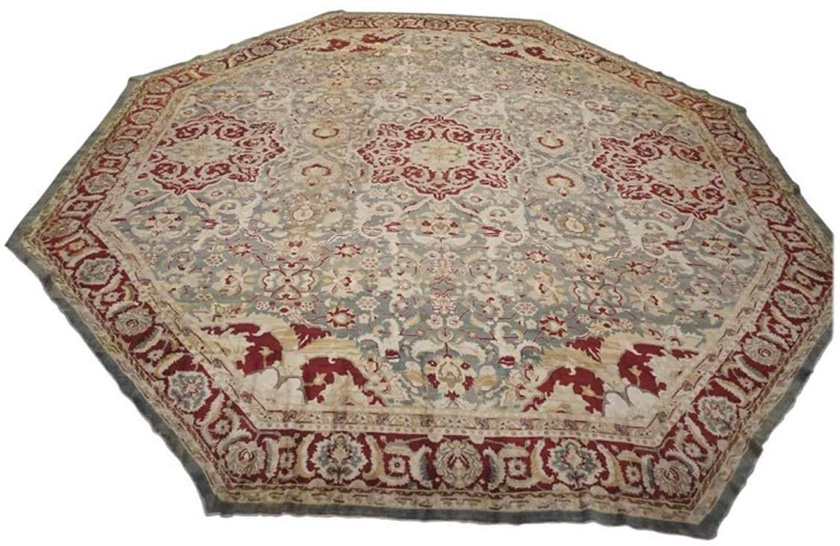 Antique 21x21 Octagon Shaped Indian Agra Area Hand-Knotted Wool Carpet, Circa 1880