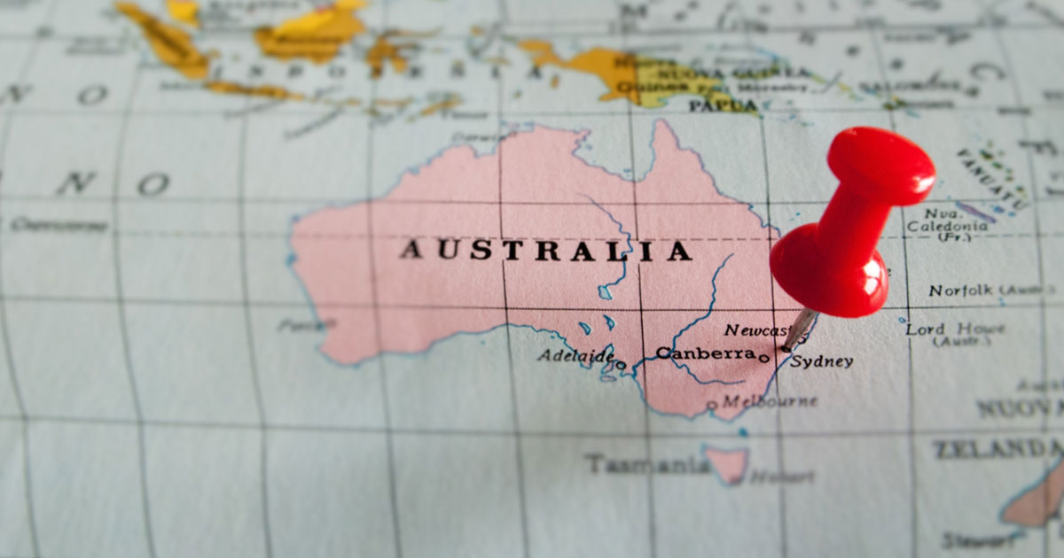map with australia pinned
