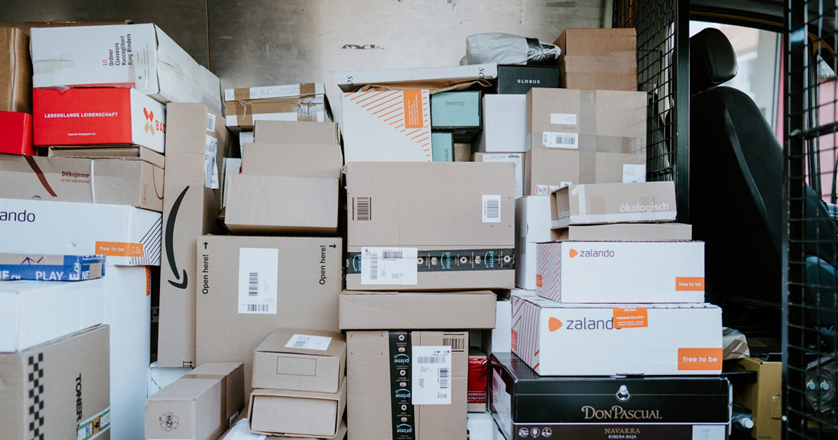 Amazon boxes in truck