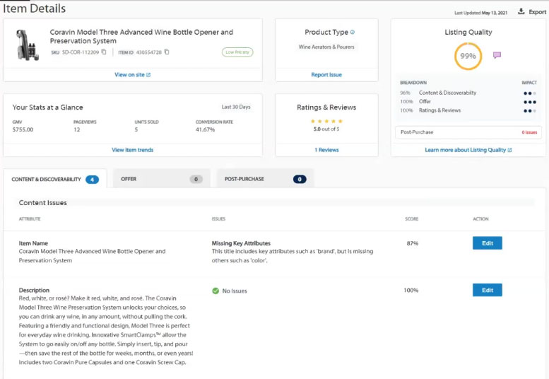 Walmart product listing